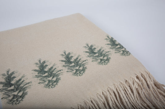 Cashmere Feel Luxury Scarf Handprinted with Pine Cones