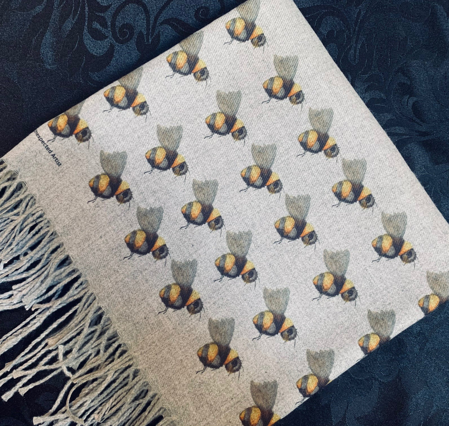 Cashmere Feel Luxury Scarf Handprinted with Bees