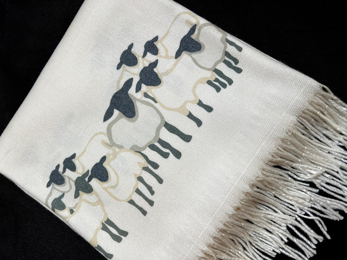 Cashmere Feel Luxury Scarf Handprinted with Sheep