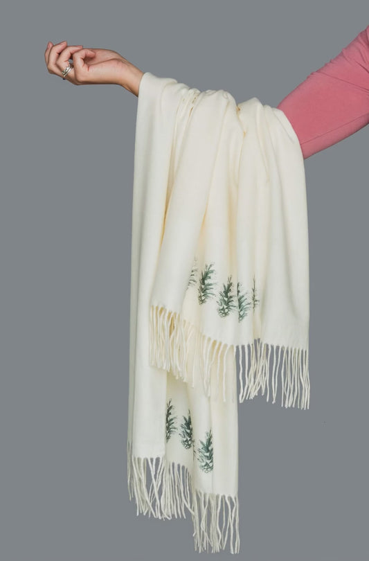 Cashmere Feel Luxury Scarf Handprinted with Pine Cones