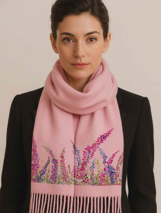Cashmere Feel Luxury Scarf Handprinted with Heather