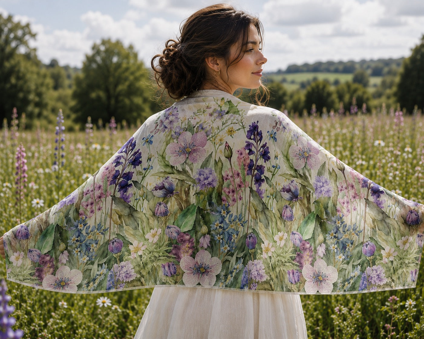 Recycled Bottle Scarf - British Country Garden - Amethyst Bloom
