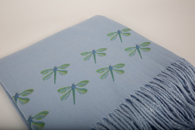 Cashmere Feel Luxury Scarf Handprinted with Dragonflies