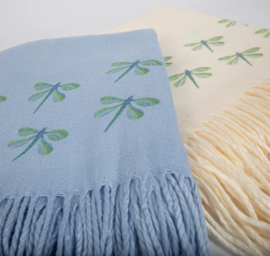 Cashmere Feel Luxury Scarf Handprinted with Dragonflies