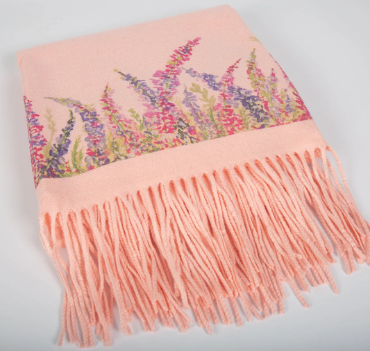 Cashmere Feel Luxury Scarf Handprinted with Heather