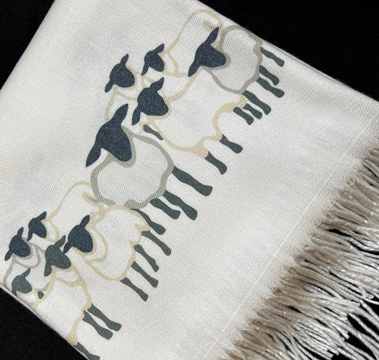 Cashmere Feel Luxury Scarf Handprinted with Sheep