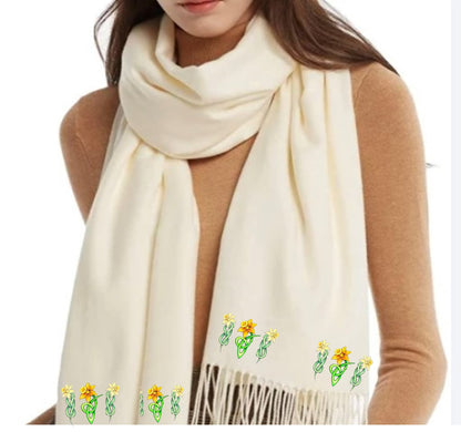 Cashmere Feel Luxury Scarf Handprinted with Celtic Daffodils