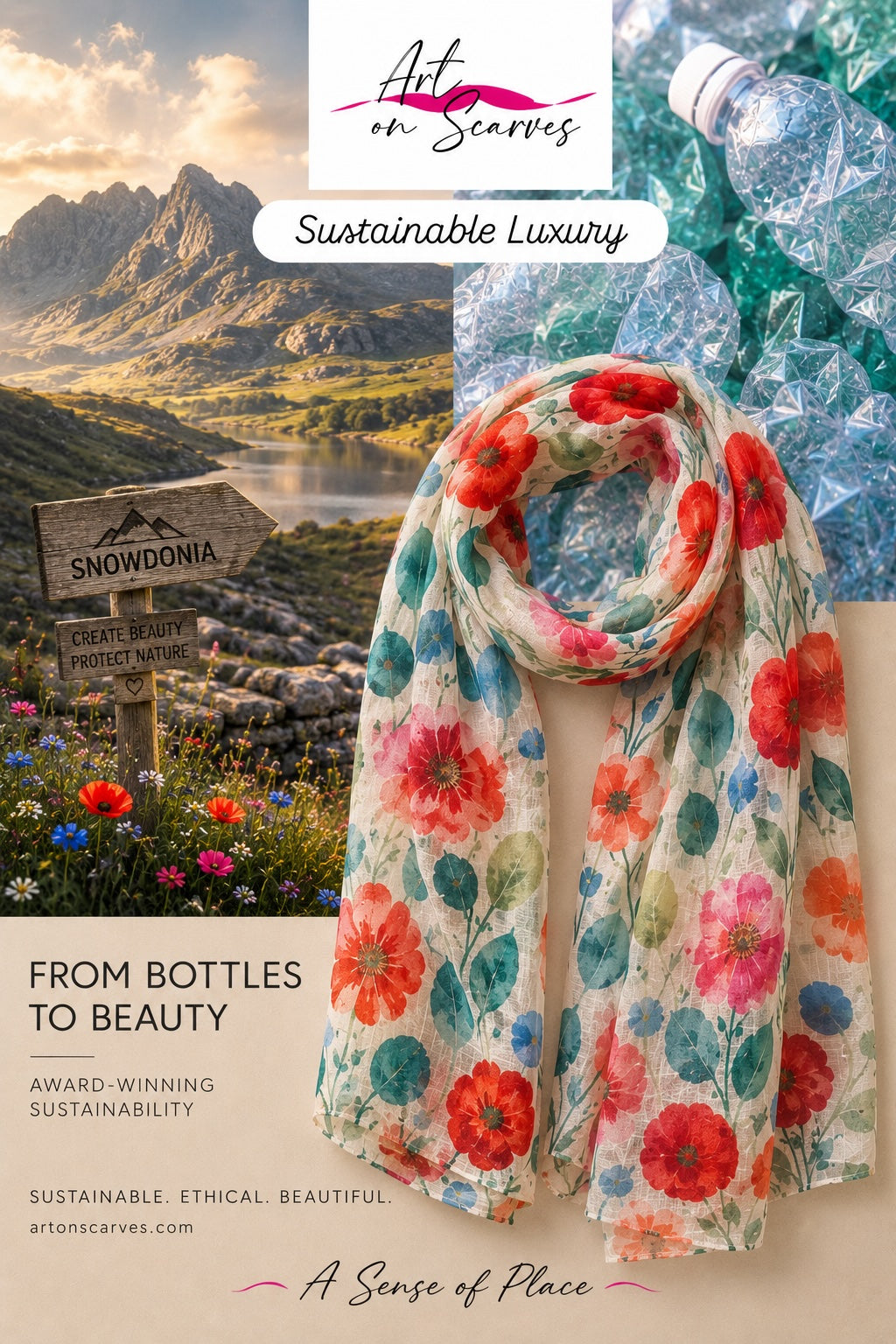 Recycled Bottle Scarf - British Country Garden - Petals and Posies