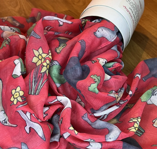 Recycled Bottle Scarf - Welsh Wildlife Red