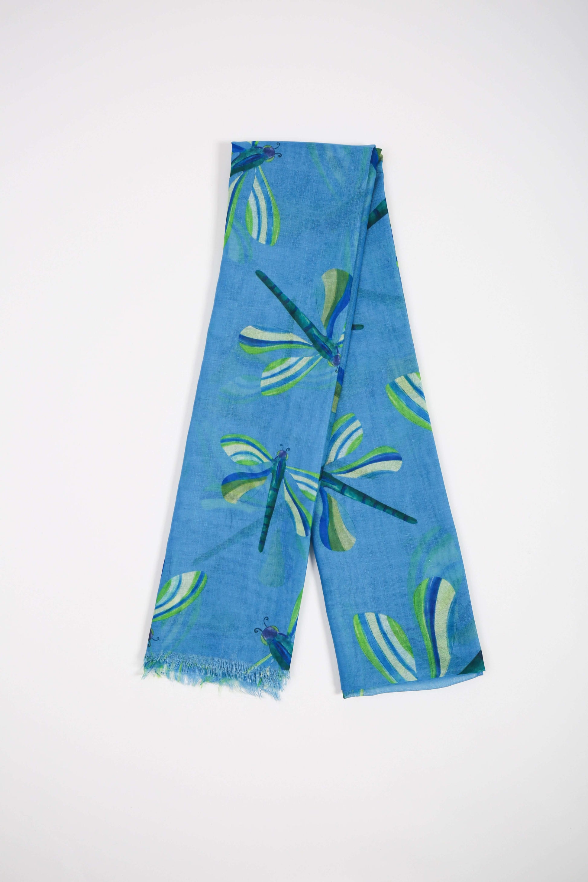 Recycled bottle scarf with dragonflies pattern