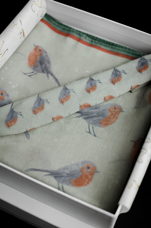 Recycled Bottle Scarf - Christmas Robins Gift Set
