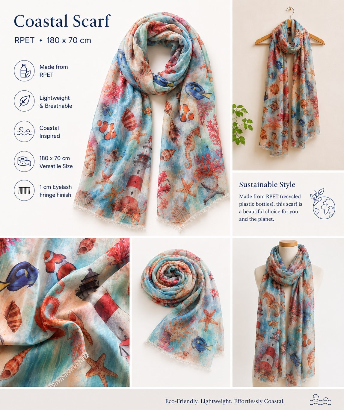 Recycled Bottle Scarf - Coast and Country - Seashore