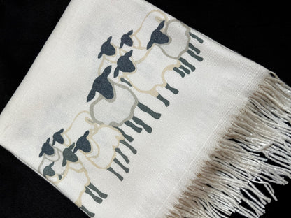 Cashmere Feel Luxury Scarf Handprinted with Sheep