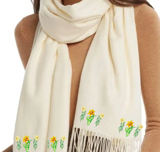 Cashmere Feel Luxury Scarf Handprinted with Celtic Daffodils
